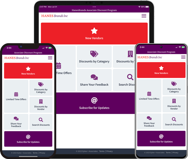 HanesBrands Associate Discount Program Mobile App Screenshots